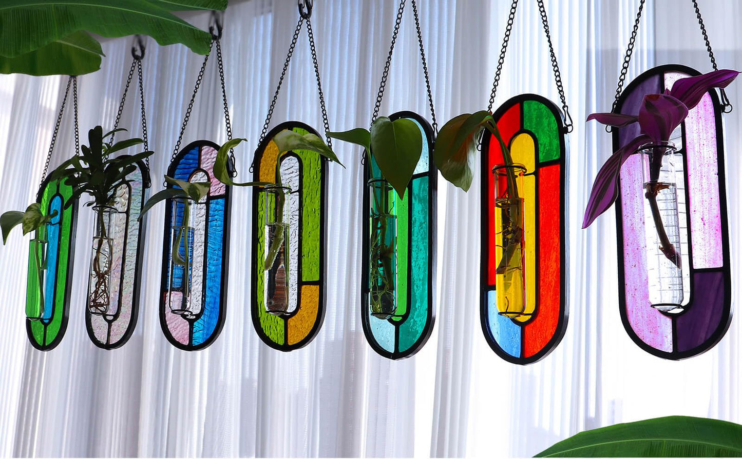 LITMIND Stained Glass Hydroponic Plants Propagation Station, Hanging Planter Terrarium - Perfect for Home & Garden Decor, Includes 2 Glass Propagation Tube