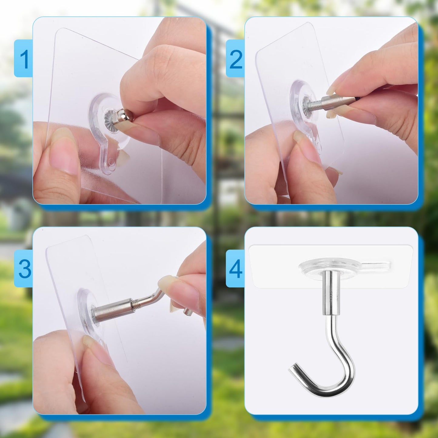 Sankoly 12 Pcs Adhesive Ceiling Hooks No Drilling Ceiling Hooks Outdoor Adhesive Hooks for Hanging Small Plants Wind Chimes Lanterns, Easy to Hang
