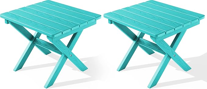 SERWALL Folding Outdoor Side Table Set of 2, Portable Adirondack Side Table
