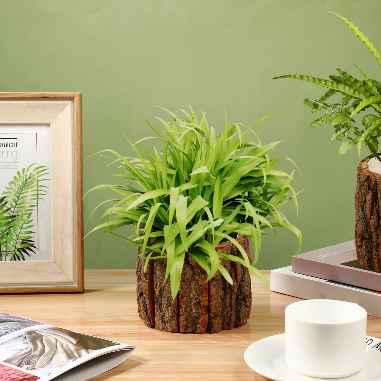 DECHOUS 3Pcs Wood Stump Flower Pots - Rustic Tree Bark Plant Pot Table Centerpieces Vase Flower Stump Bucket Planter for Home Farmhouse Decor Indoor Garden Decoration
