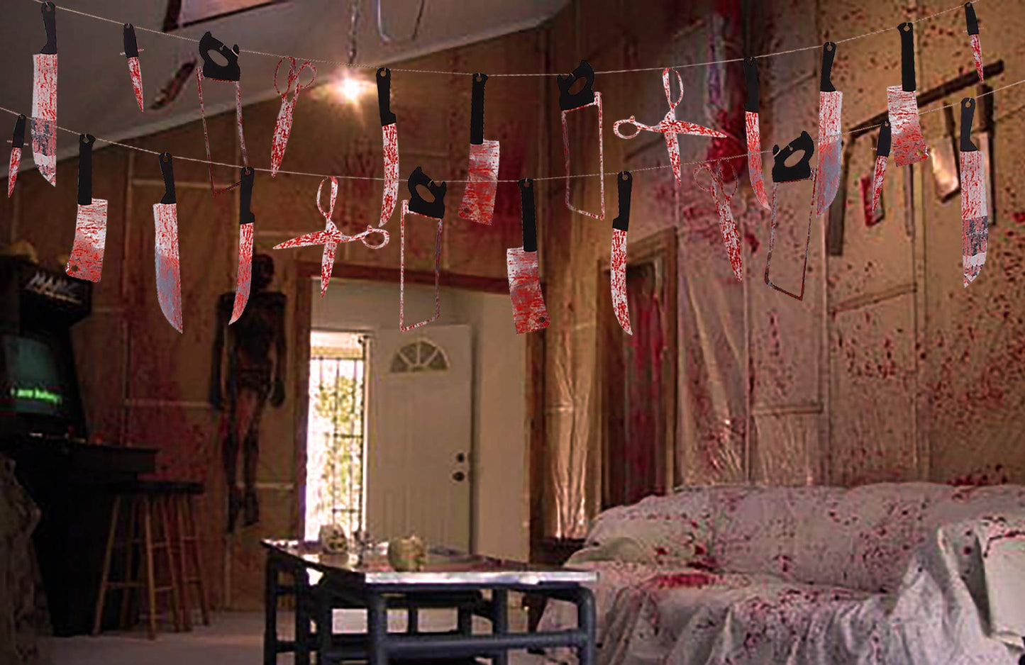 Halloween Party Decorations Bloody Banner: Horror Scary Garland Decor for Creepy Movie Theme Birthday Carnival Spooky Props Supplies, 4PCS