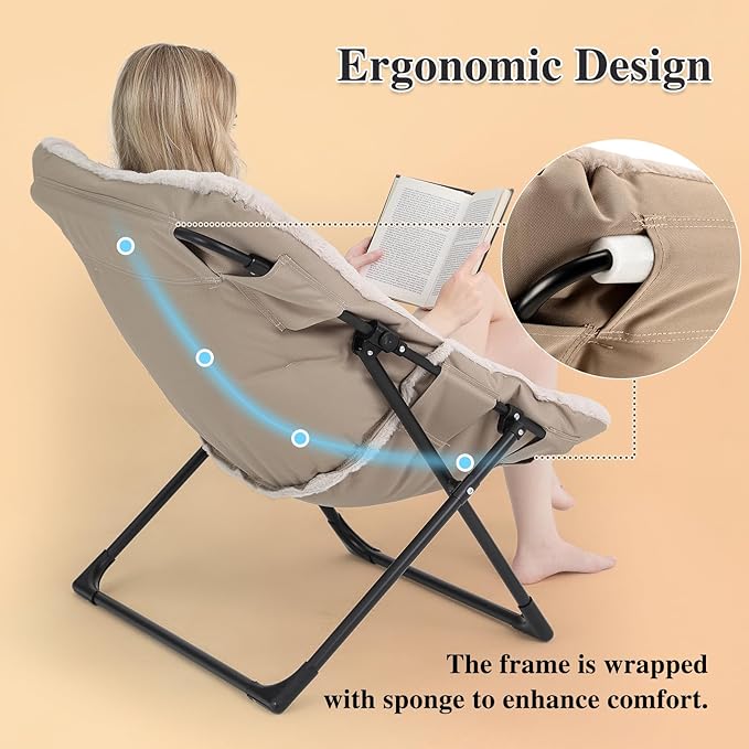 Comfy Saucer Chair for Adults, Soft Faux Fur Bedroom Chair, Accent Dorm Chairs