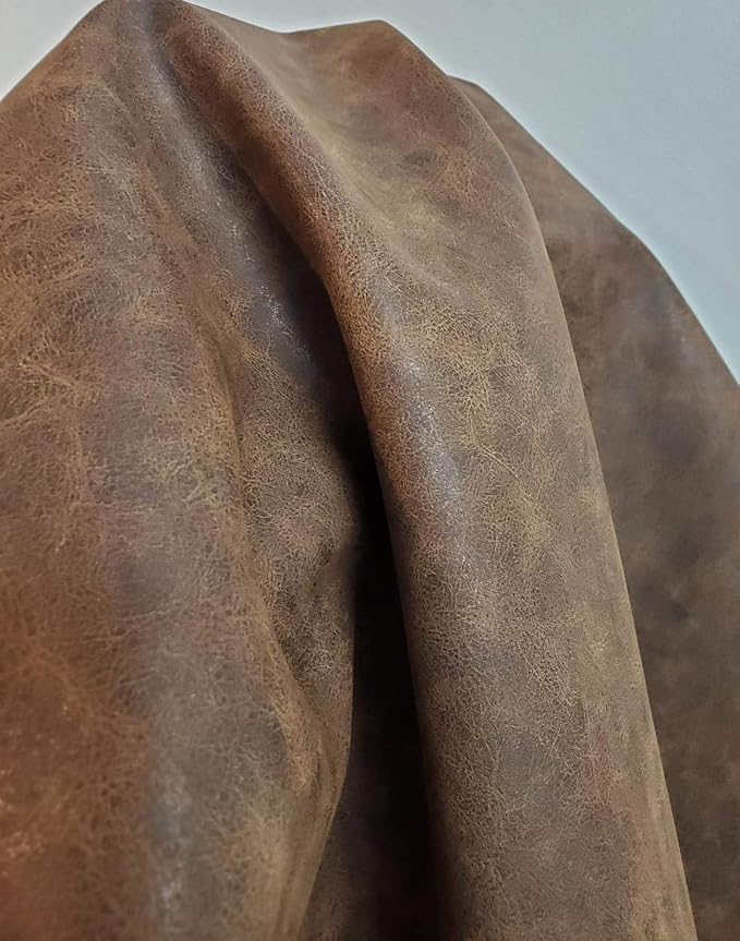 NAT Leathers | Brown Distressed Soft Faux Vegan Leather PU | 10 Yards 360" x