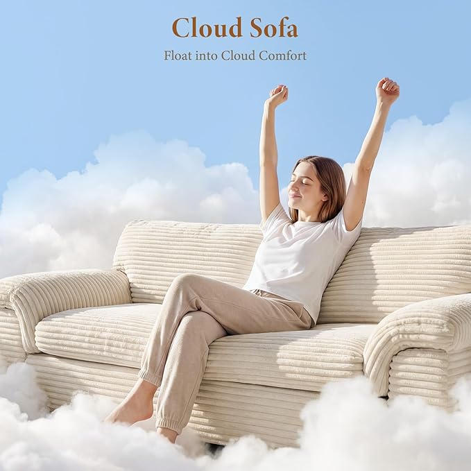 Vesgantti 118" Modular Sectional Couch, Comfy Corduroy Upholstered Cloud Couches