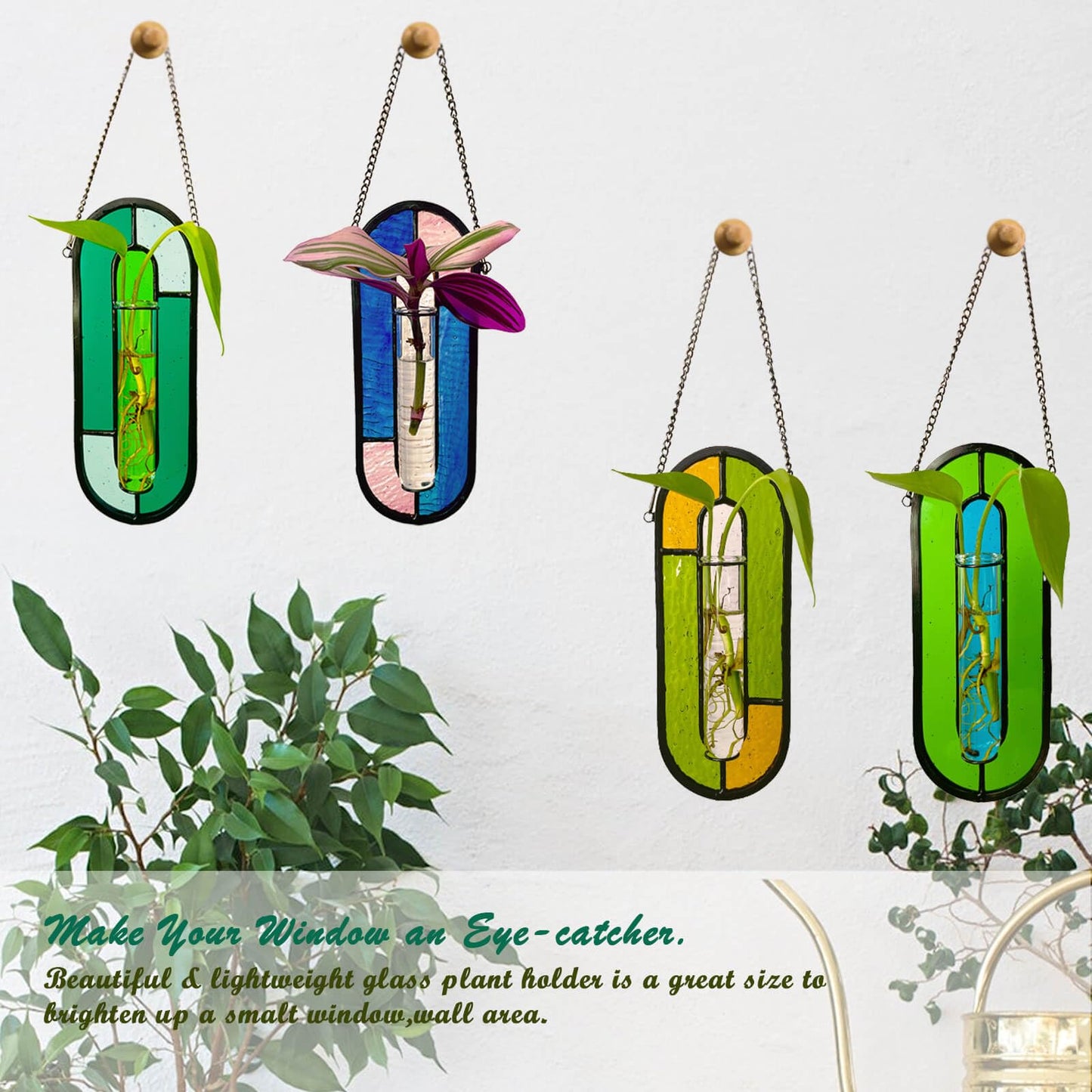 LITMIND Stained Glass Hydroponic Plants Propagation Station, Hanging Planter Terrarium - Perfect for Home & Garden Decor, Includes 2 Glass Propagation Tube