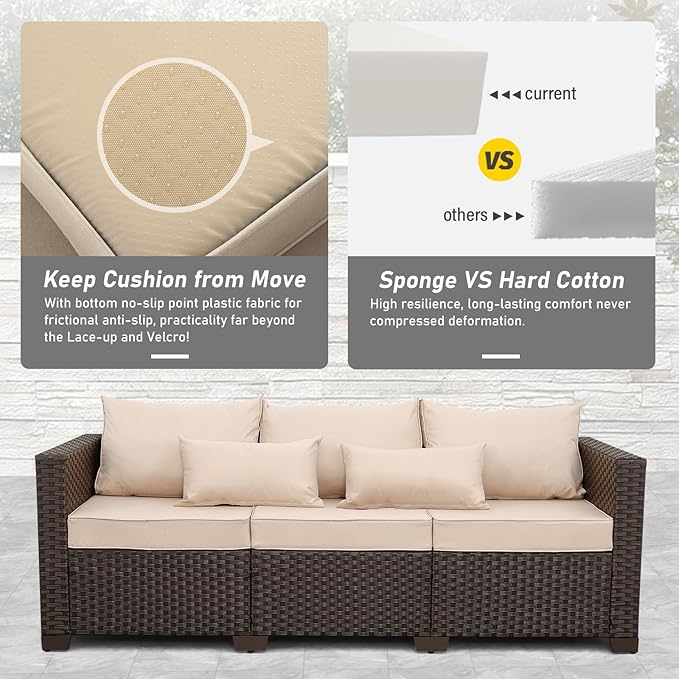 Rattan Star Outdoor Furniture Couch 3 Seater Sofa Outdoor Brown Wicker Sofa
