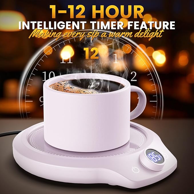 Fast Heating Mug Warmer - 4 Temp Settings & 1-12H Timer, Coffee Cup Warmer Plate for Desk Auto Shut Off, Ideal Beverage Warmer Gift for Coffee, Tea, Milk (Purple)