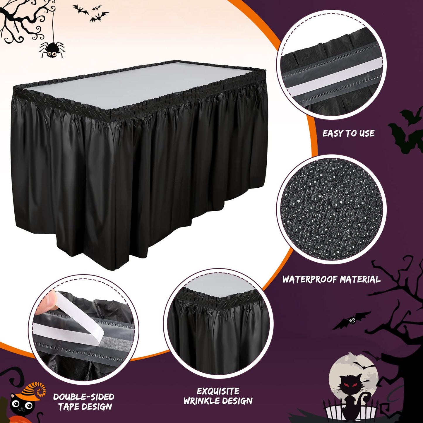Breling 4 Pcs Plastic Table Skirt 29 Inches x 14 ft Disposable Table Skirt for Rectangle Tablecloth Wedding Shower Birthday Party Banquet(Black)