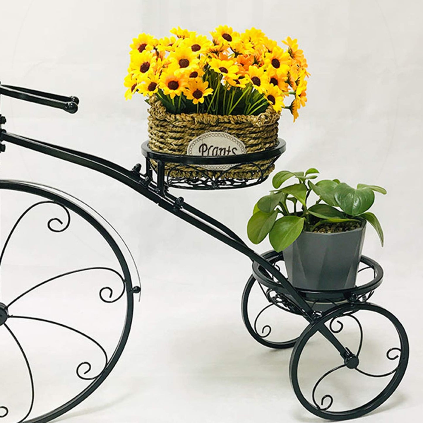 DOONARCES 3 Pots Tricycle Plant Stand Iron Tricycle Shape Black Planter Rack Flower Holder Indoor Outdoor Floral Displaying Rack for Home Garden Patio Decor DIY (Black)