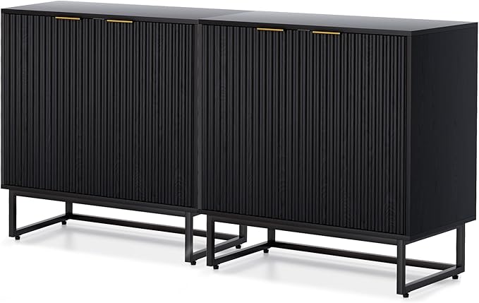 EYYTHUNG Fluted Cabinets with Storage Set of 2, Sideboard Buffet Cabinet with