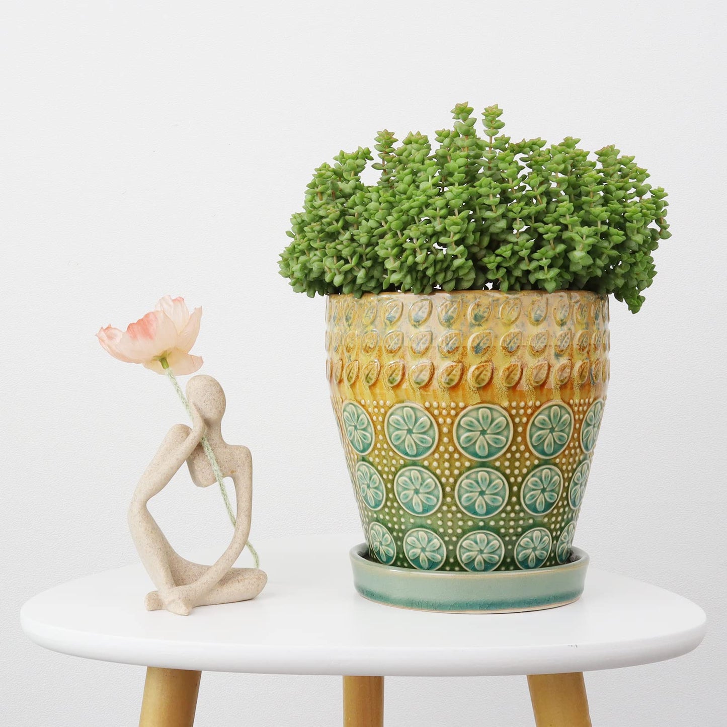 YQSLYSF 6 Inch Ceramic Planter with Drainage Hole and Saucer for Plants, Indoor-Outdoor Large Round Succulent Orchid Flower Pot, Set of 2