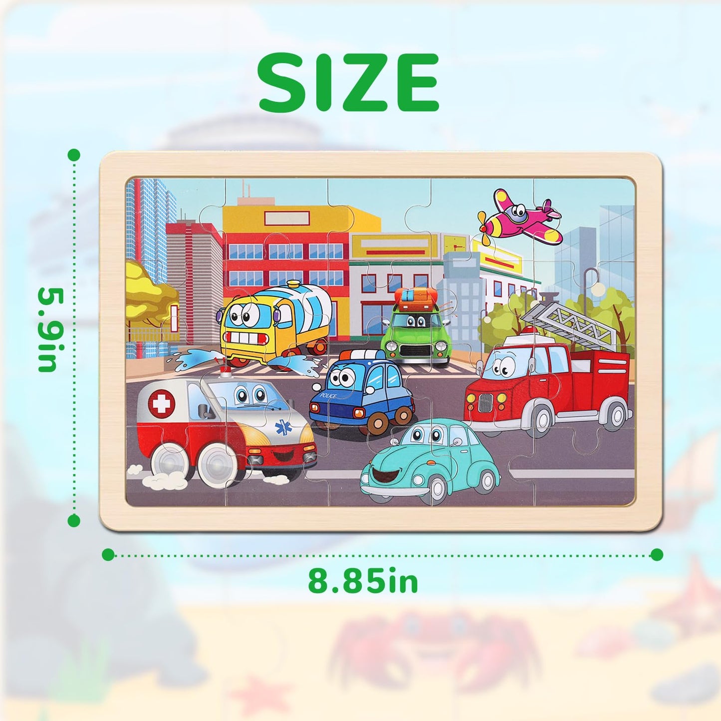 Wooden Educational Jigsaw Puzzles for Preschool Kids Ages 3-5, 4-Pack with 20 Pieces Transportation Wood Puzzles Set, Toddler Brain Teaser Toys, Preschool Gifts for Boys Girls Ages 3 4 5 6