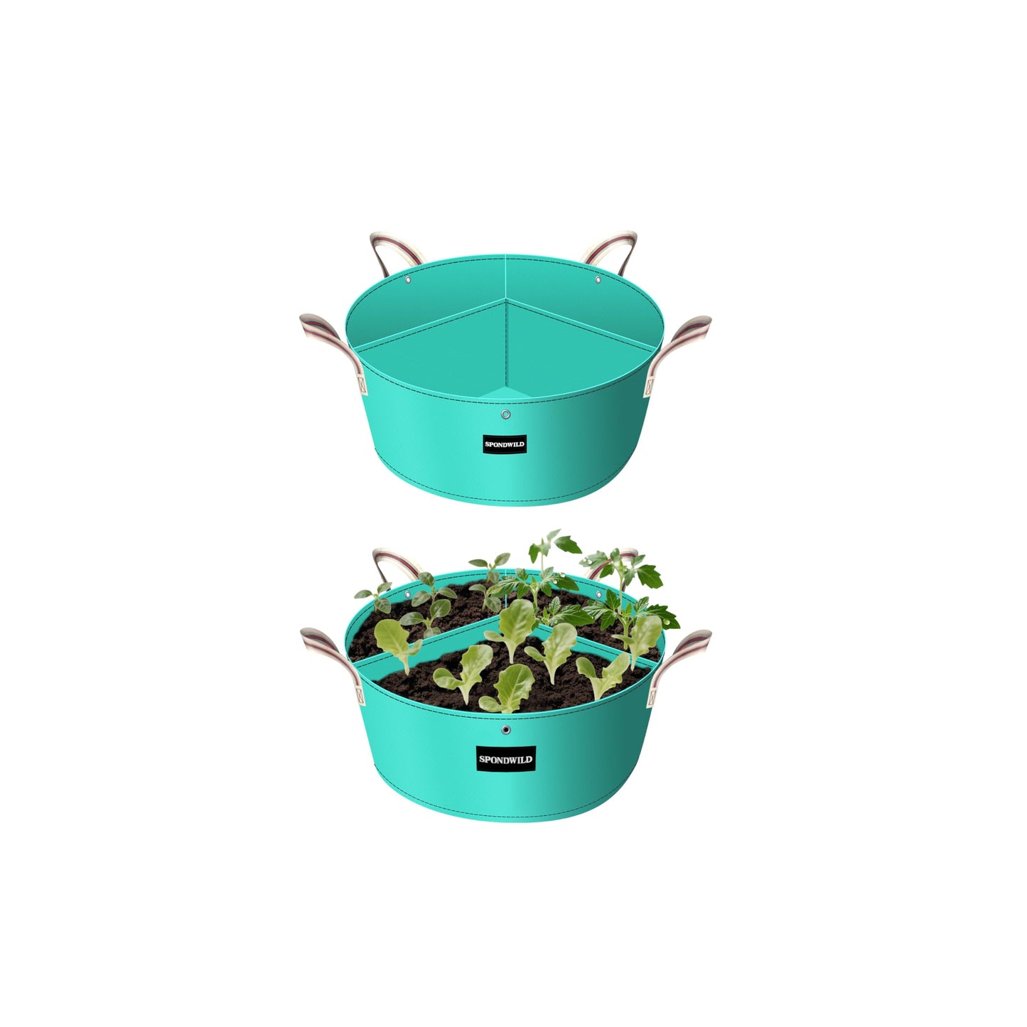 SPONDWILD [Upgraded] 2 Pack 10 Gallon 3 Compartment Grow Bag, Vegetable Growing Bag Thickened PE Garden Pots with Drainage Holes, Branch-Binding Holes, Reusable Plant Bag for Vegetables,Flowers