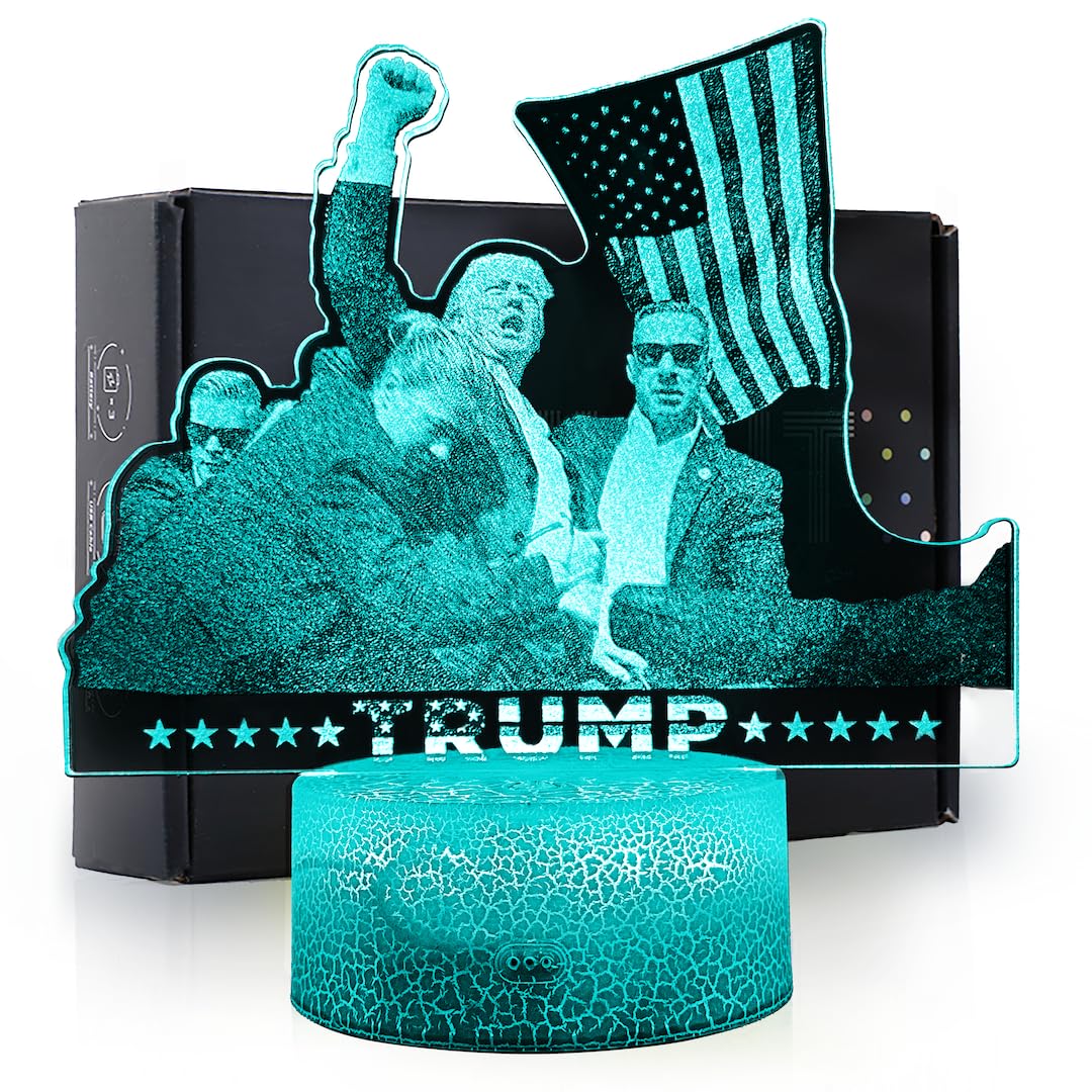 Ikavis 3D Trump Fan LED Night Light 2024, MAGA Patriotic Illusion Lamp, 7 Color Changing Illusion Lamp with Touch Control, Presidential Collector Gift