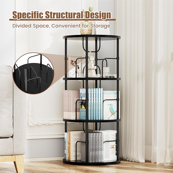 ALLSTAND Rotating Bookshelf, 3 Tier Round Revolving Bookcase