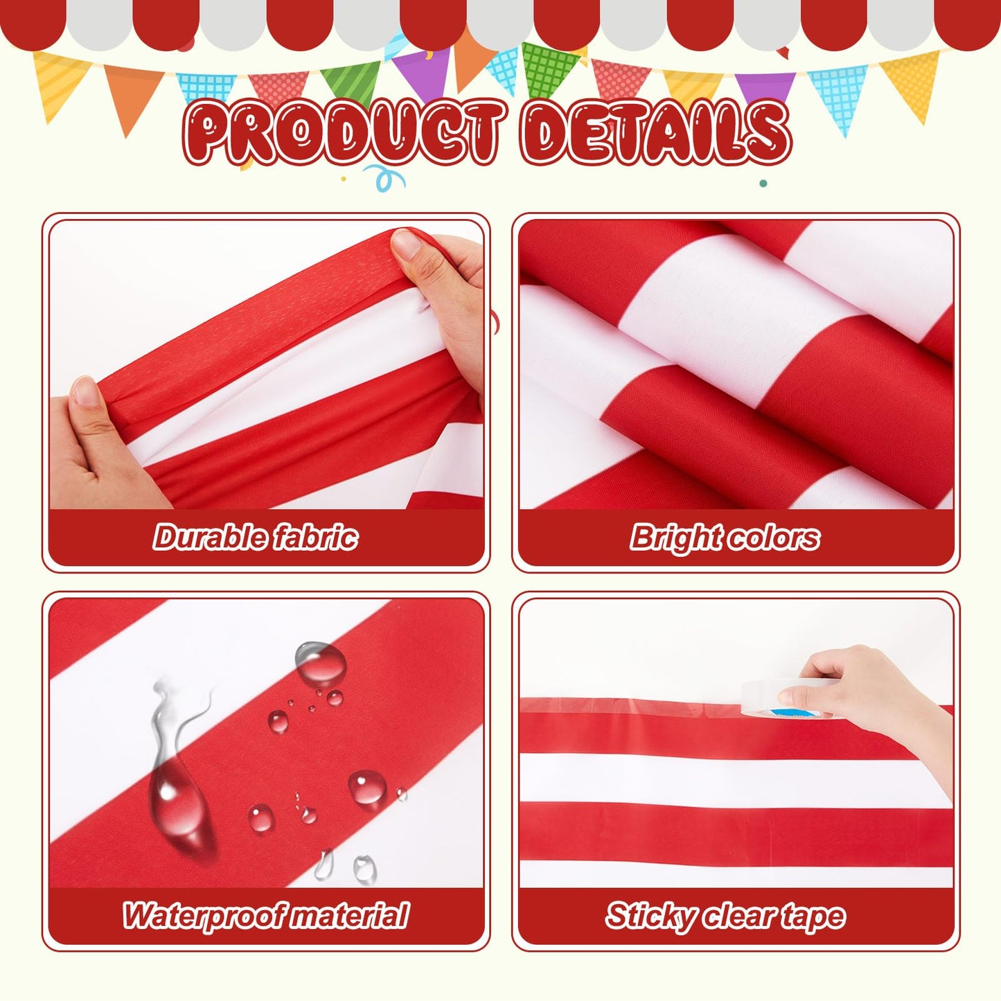 HunnmingRe 1 Pack Circus Halloween Decorations 32 Inch x 16 ft Red and White Hanging Banner with Tape Ceiling Decor for Carnival Birthday Classroom Circus Theme Party Decorations