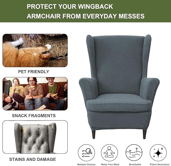 HAOYONG Wing Chair Slipcovers Printed Wingback Chair Covers 2 Pieces Wingback