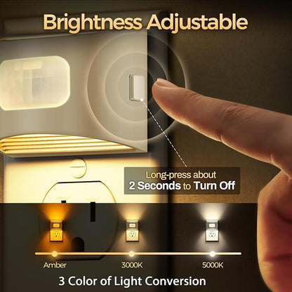 DORESshop LED Night Light[4 Pack], Night Lights Plug into Wall, 3 Color Temperatures Plug in Night Light with Motion Sensor, Dusk to Dawn Sensor, Nightlights for Adults, Bedroom, 3CCT, White Cover