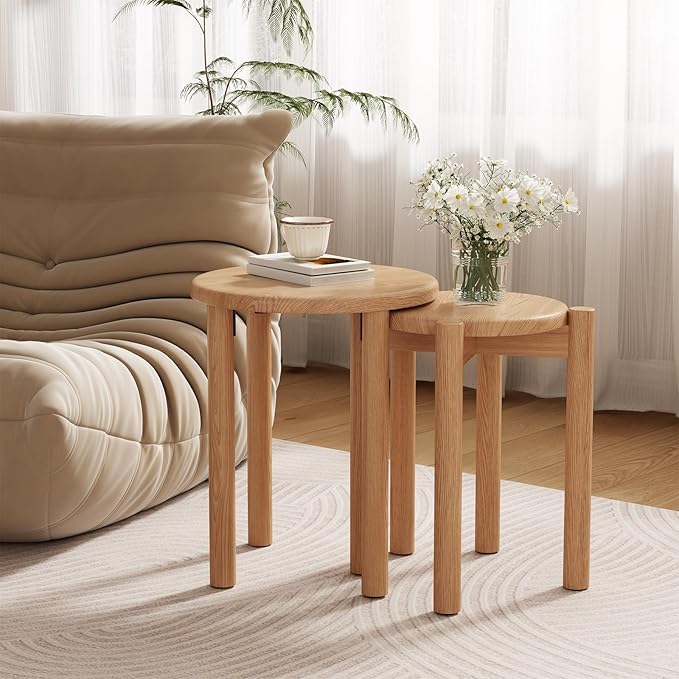 Stackable Stools Set of 4, 100% Solid Wood Stool No Installation Required