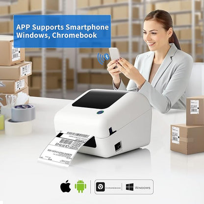 Bluetooth Thermal Shipping Label Printer - Wireless 4x6 Label Maker for packages, Compatible with iPhone and PC, Phone, USB for MAC, Works with Ebay, Amazon, Shopify, Etsy, UPS, USPS Barcode, Upgrade