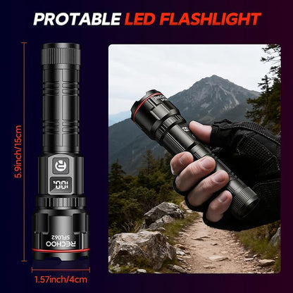 RECHOO Rechargeable Flashlights 2 Pack, Super Bright High Lumens LED Flashlight with LCD Digital Display, 3 Lighting Modes & Zoomable Torch Lights for Home Camping Hunting Emergency