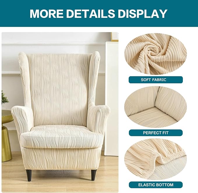 KRFOONN Stretch Wing Chair Slipcovers Printed 2 Piece Wingback Chair Covers