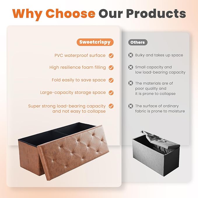 Sweetcrispy 43 Inches Folding Ottoman