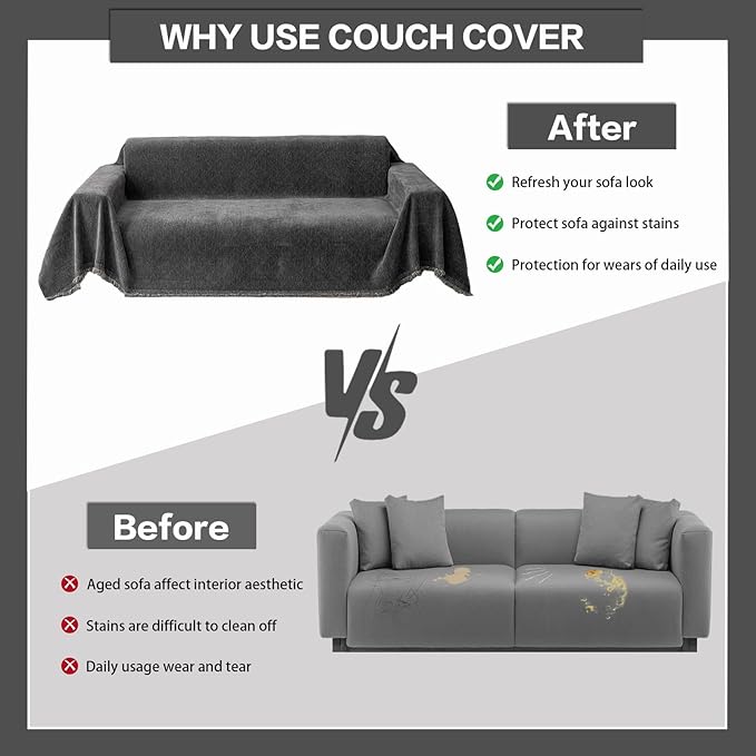 DREAMINGO Modern Chenille Couch Cover Blanket Washable Sofa Covers