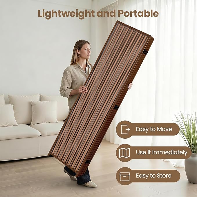 5 Panel Room Divider and Extra Wide Folding Privacy Screen, Bamboo Room Divider