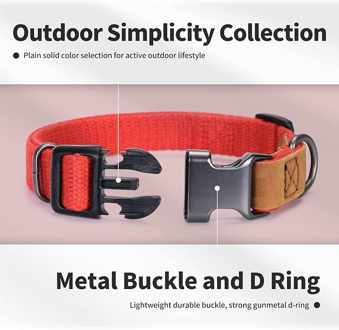 Mile High Life Genuine Leather Dog Collar, Soft Cotton Pet Collars with Heavy Metal Buckle for Small Large Dogs (Red, L Neck 17"-21")