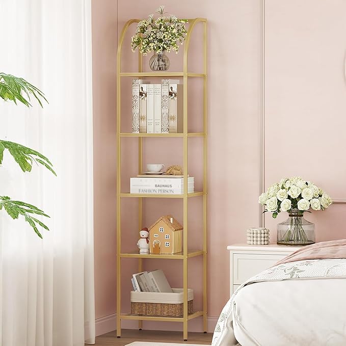 Hzuaneri Bookcase Bookshelf, Tempered Glass Arched Bookshelf