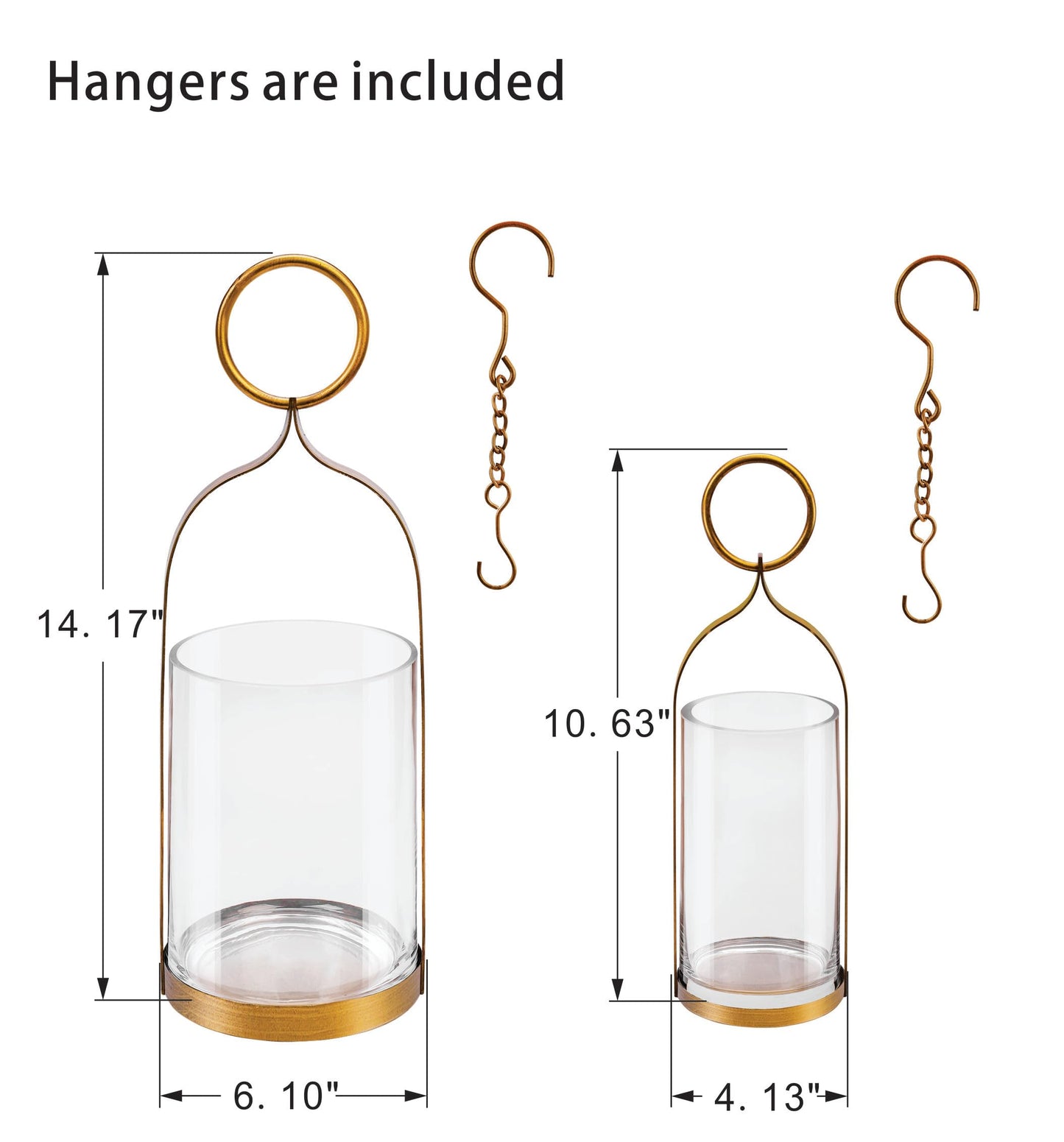 4" & 6" Wide Handmade Sturdy Glass Cylinder Jar with Metal Stand in Antique Brass, Display Glass Container for Candles and Plants, Hurricane Lantern, Candle Holder, Industrial, Farmhouse, Outdoor