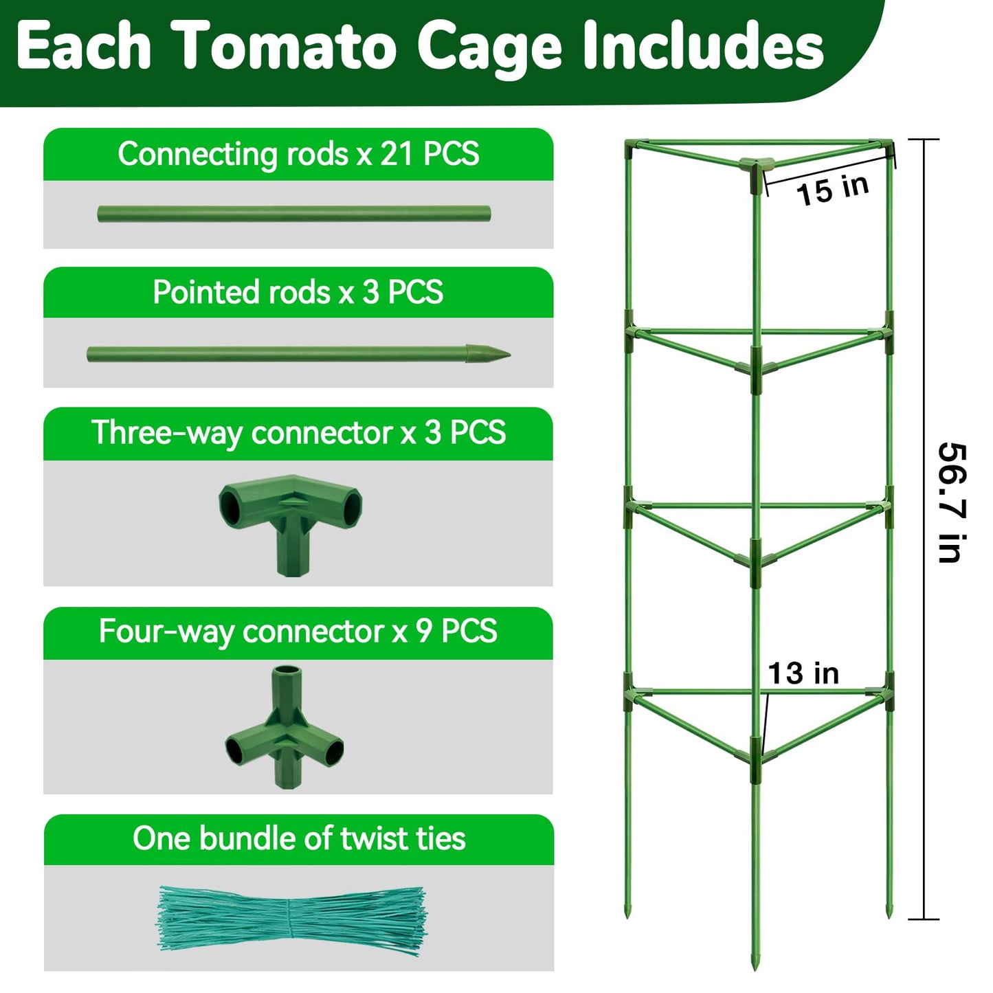 ZeeDix [Upgraded] 2 Pack Heavy Duty Tomato Cages for Garden, 57 Inch Foldable Plant Support Stakes for Heavy Climbing Plants, Adjustable Tomato Trellis for Pots Indoor & Raised Garden Bed Outdoor