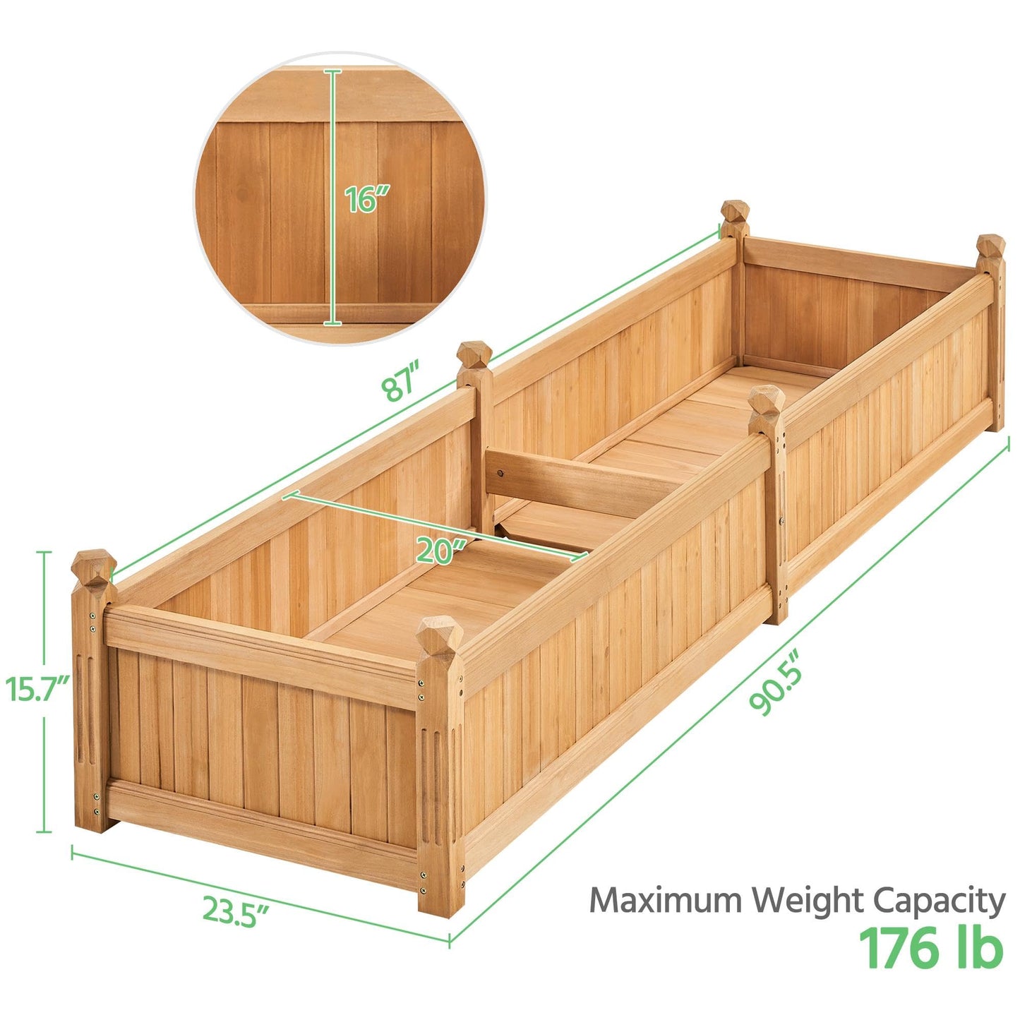 Yaheetech 90.5″ L×23.5″ W×16″ H Wooden Raised Garden Bed, Horticulture Wood Rectangular Garden Planter Outdoor, Raised Planter Box for Yard/Greenhouse/Vegetable/Flower/Herbs, Light Brown