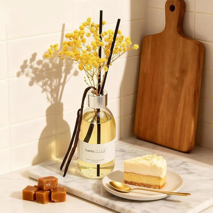 Clesh Reed Diffuser Set, 6.7 oz Vanilla Scented Diffuser with Sticks, Home Fragrance Reed Diffuser for Bathroom Shelf Decor