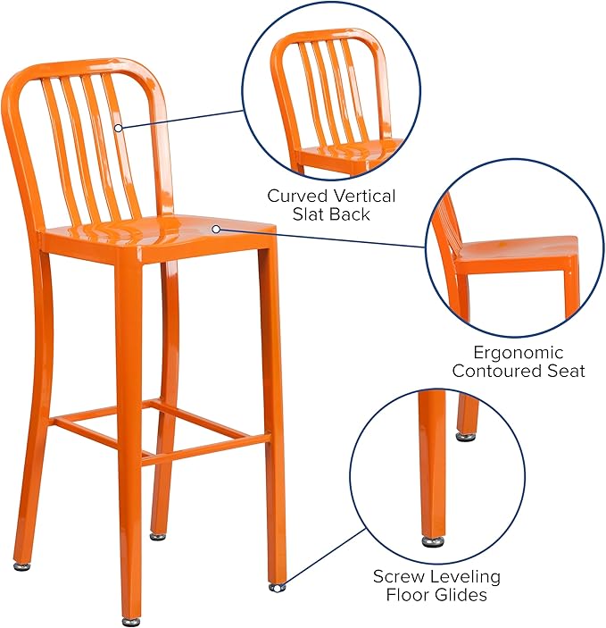 Flash Furniture Commercial Grade 30" High Orange Metal Indoor-Outdoor Barstool