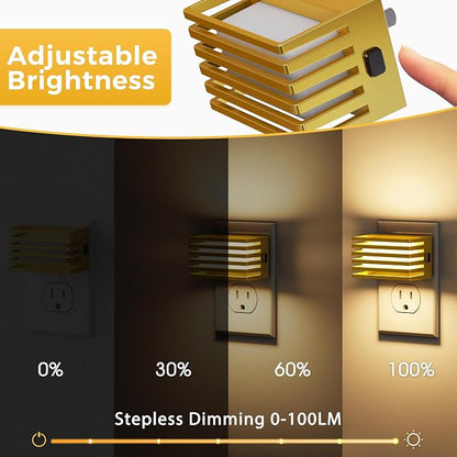 L LOHAS LED Night Lights Plug into Wall, 2 Pack Modern Night Light with Dusk to Dawn Sensor, Dimmable Plug in Night Light, Adjustable Brightness, 3000K Soft White for Bedroom Bathroom Hallway(Gold)
