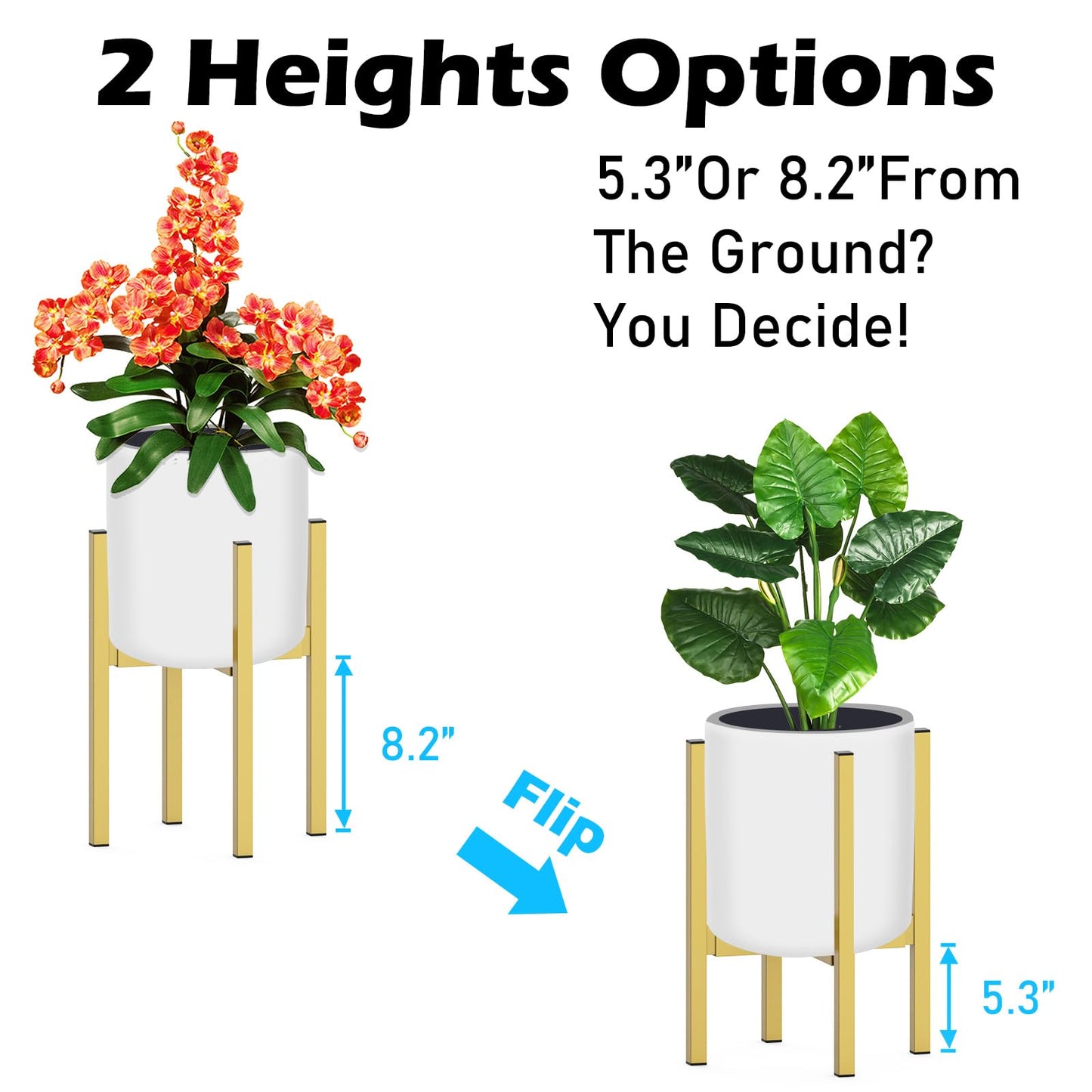 DDPow Heavy Plant Stand for 10"-16" Plant Pot Indoor Outdoor Corner, Adjustable Metal Heavy Duty for Large Pot (Golden 1 Pack)