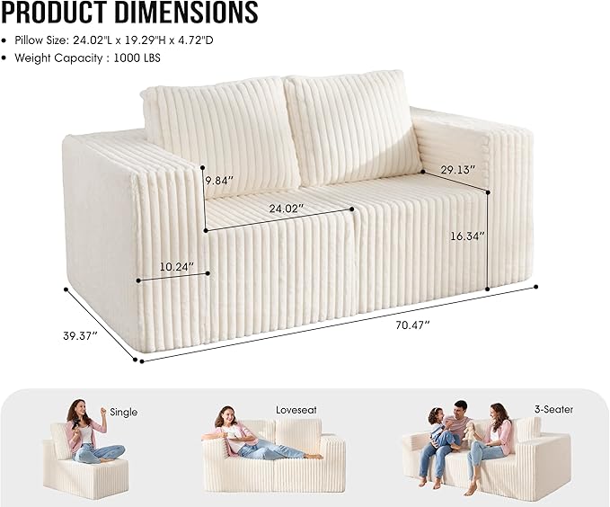 Modular Sectional Sofa 2 Seater Loveseat Modular Couch