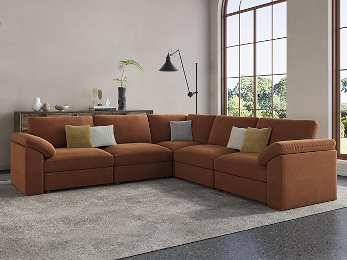 EASE MOOSE White Chenille Sectional Modular Sofa, Oversized L Shape Sectional