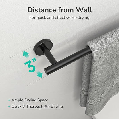 USHOWER Matte Black Towel Bar, 24-Inch Towel Rack for Bathroom Wall Mounted, Thicken SUS304 Stainless Steel Towel Rod Modern Home Decor (Total Length 26-Inch) (Pack of 2)