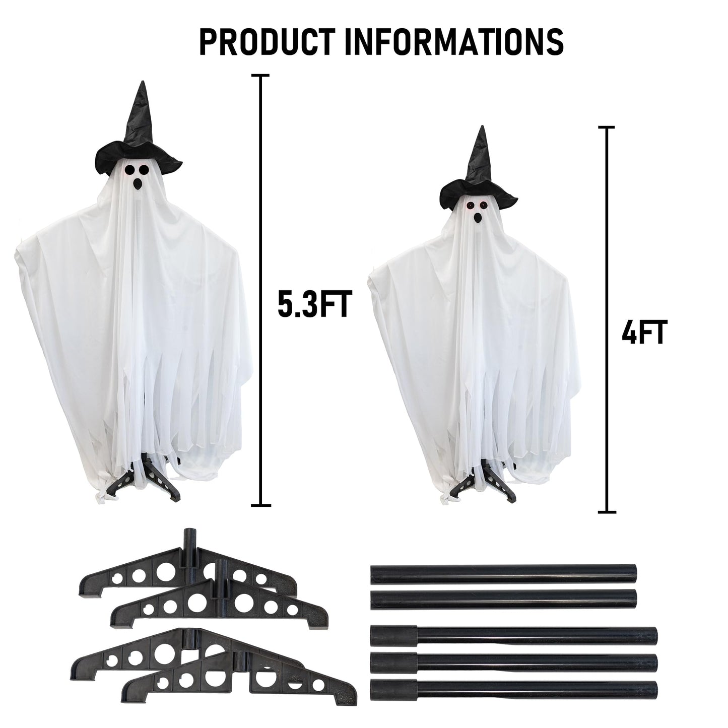 Hourleey Halloween Decorations Outdoor, 2 Pack Standing Lighted up Spooky Ghosts Halloween Decor Indoor for Porches Yard Party Lawn
