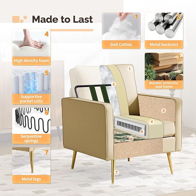 VINGLI Modern PU Leather Accent Chair, Single Sofa Chair