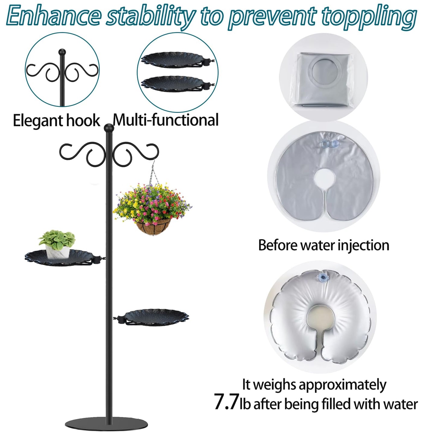 Upgraded 74" Shepherd's Hook for Bird Feeder，Floor Hanging Plant，Wind Chime Stand, Waterproof Metal & Adjustable-Height Standing Pole Holder for Lantern and Wreath, Indoor & Outdoor（2 Placement Racks)