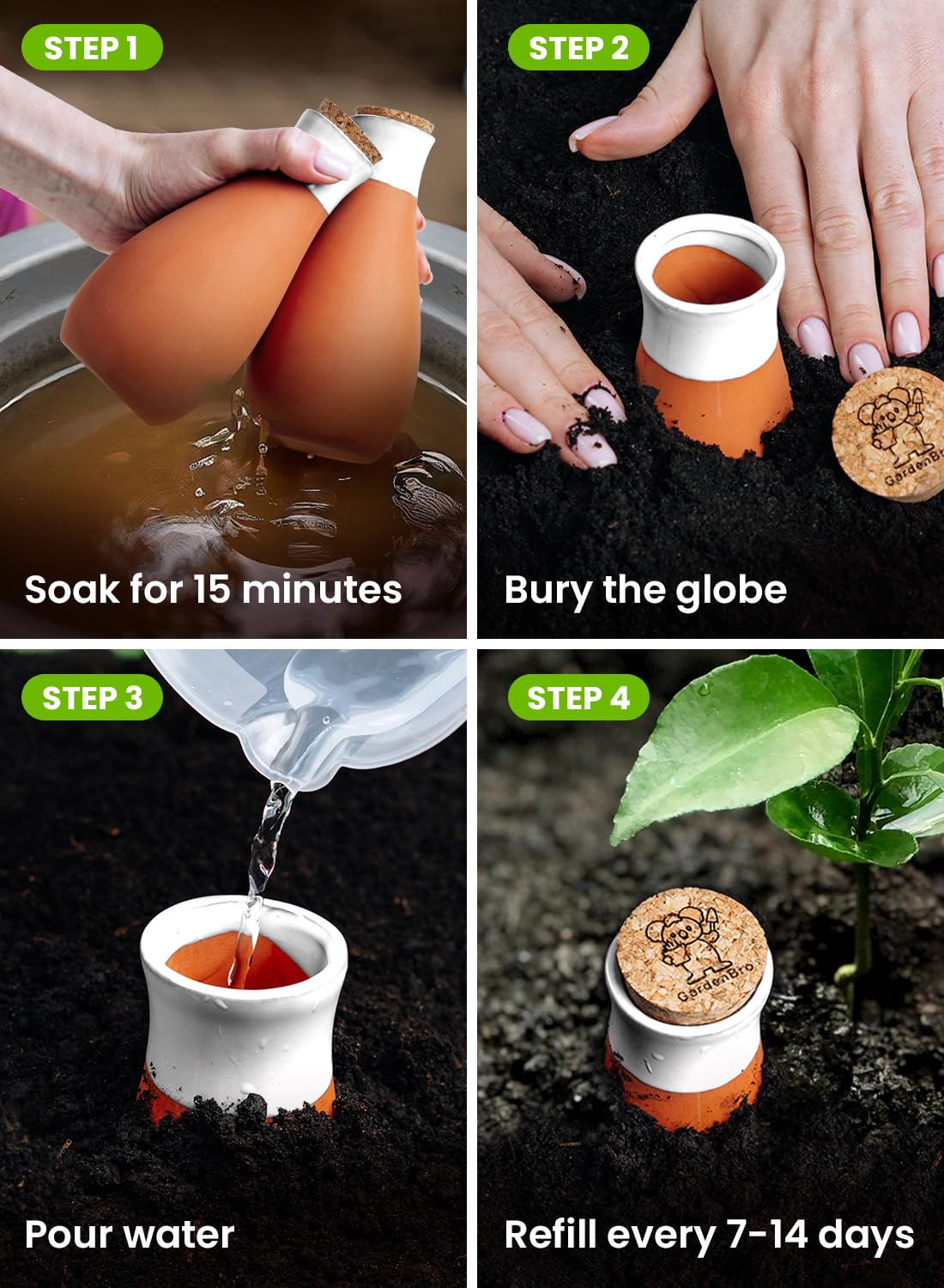 4 Pcs Ollas Terracotta Watering Pots Large - 14 Oz Self Watering Planter Insert Olla Watering System for 1-Week Easy to Refill - Clay Plant Watering Globes for Outdoor & Indoor Plants [4, White]
