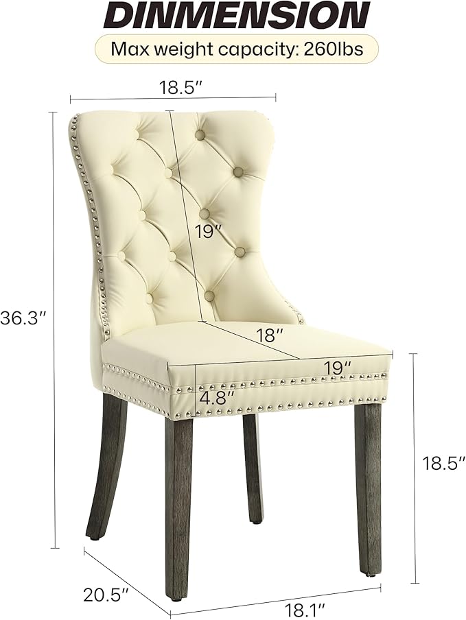 KCC Faux Leather Dining Chairs Set of 6, Upholstered High-end Tufted Dining