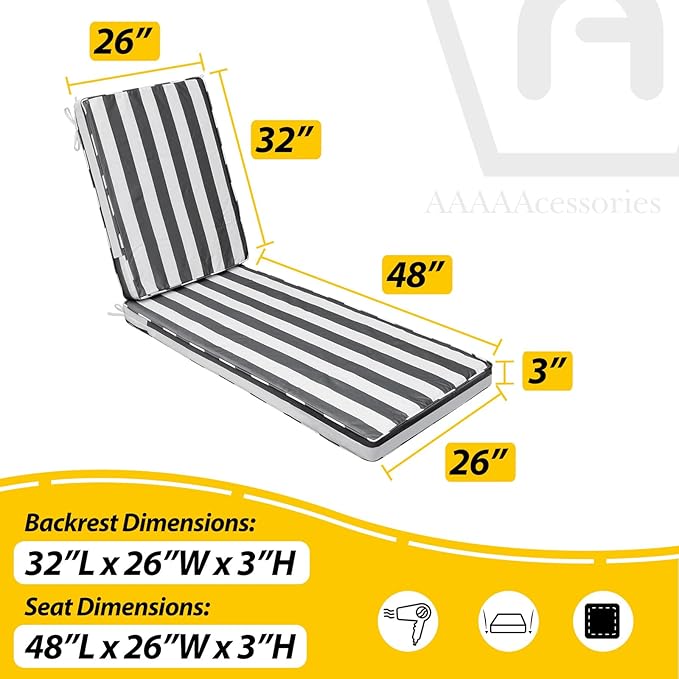 AAAAAcessories Outdoor Chaise Lounge Cushions, Waterproof Patio Furniture