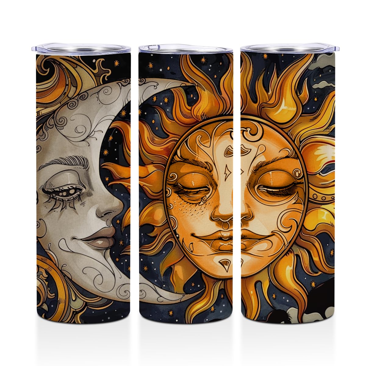 Mystical Boho Moon Sun Tumbler Stainless Steel Insulated Tumblers 20 oz Coffee Mug Thermal Travel Cup with Lid for Home Office Car, Witchy Tarot Gifts Boho Halloween Christmas Friendship Birthday Gift