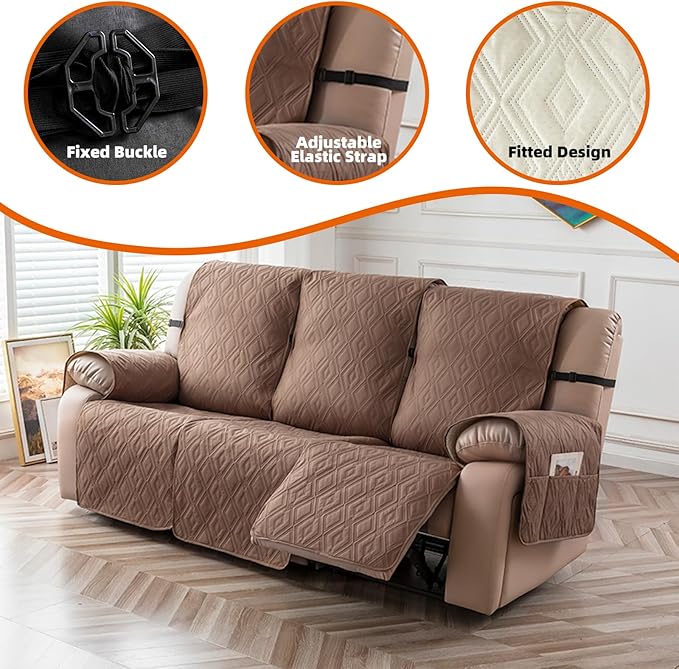Genina Waterproof Couch Cover for Reclining Couch 3 Seater Non-Slip, Washable