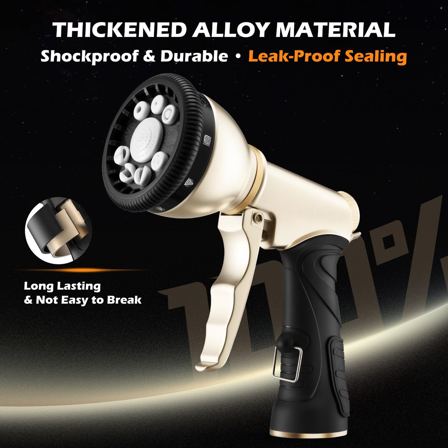 Garden Hose Nozzle, Heavy Duty Metal Hose Sprayer, High Pressure Rust Resistant Water Hose Nozzle with Lockable Trigger, 9 Spray Patterns for Car Pet Washing, Plants & Lawns Watering, Outdoor Cleaning